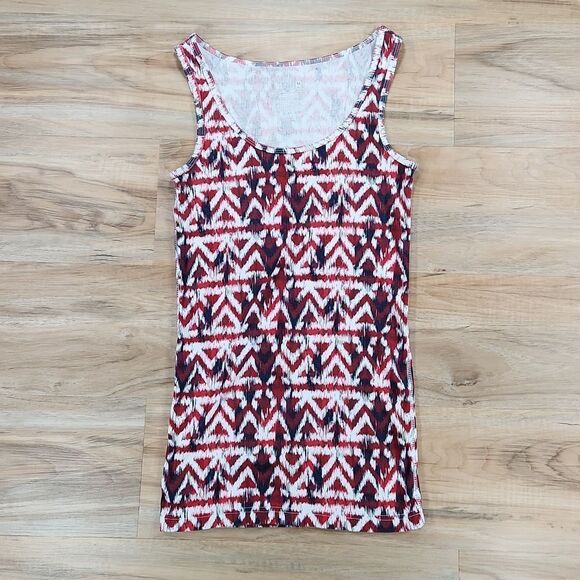 🔺️Time & Tru Red, White, & Blue Chevron/Aztec Print Stretchy Tanktop Medium - Picture 3 of 8
